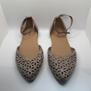 Torrid Taupe Rhinestone Laser Cut Ankle Strap Flats 9WW 14678266